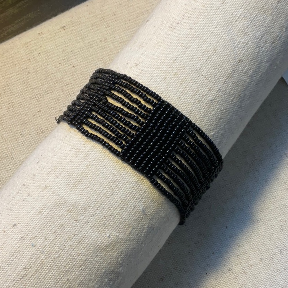 Black Seed Bead Weaved Bracelet